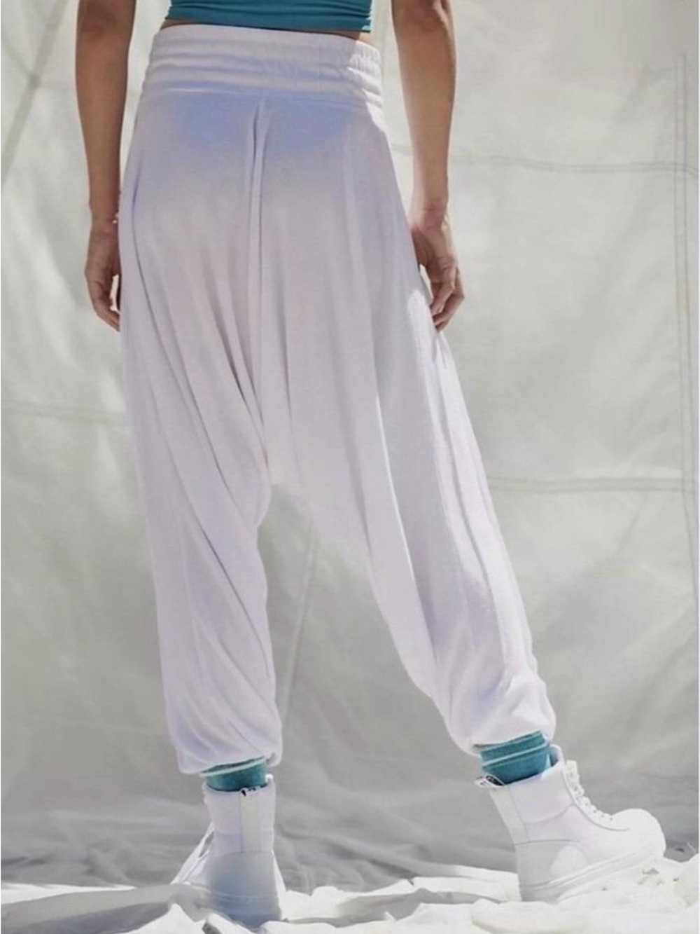 New Free People FP Movement Windy Meadow Harem Lounge  Pants Size L white